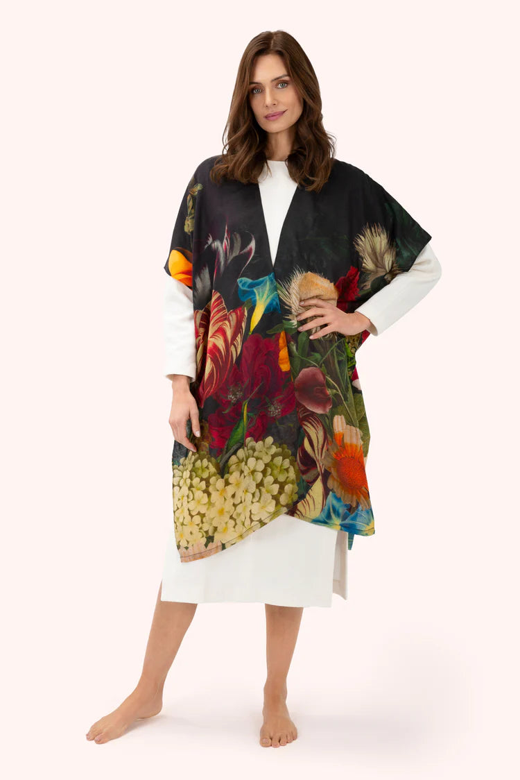 POWDER WOOL WRAPAROUND - OPULANT FLORALS, CHOCOLATE