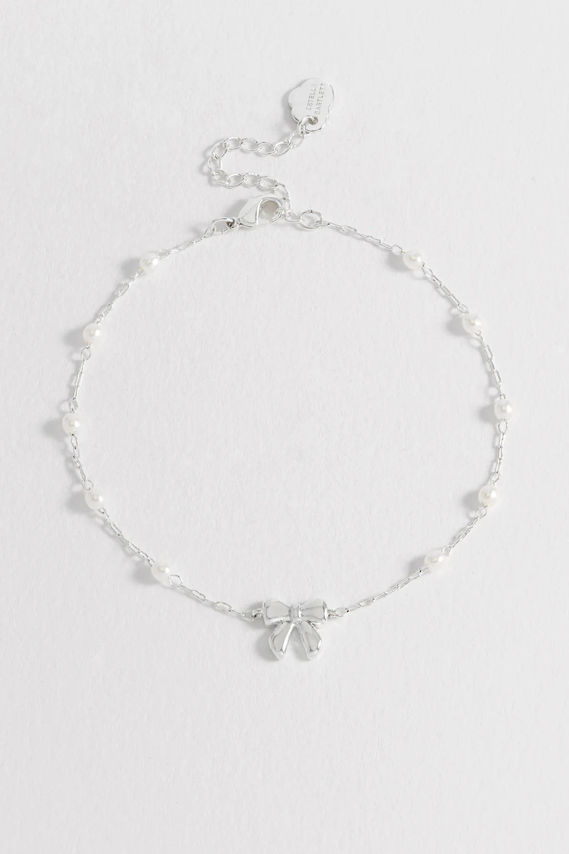 ESTELLA BARTLETT Pearl Bow Beaded Chain Bracelet Silver Plated