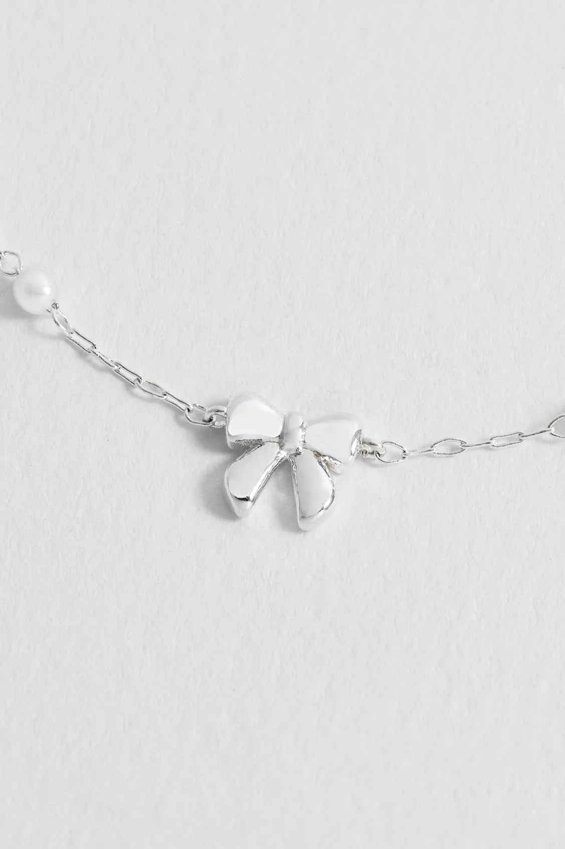 ESTELLA BARTLETT Pearl Bow Beaded Chain Bracelet Silver Plated