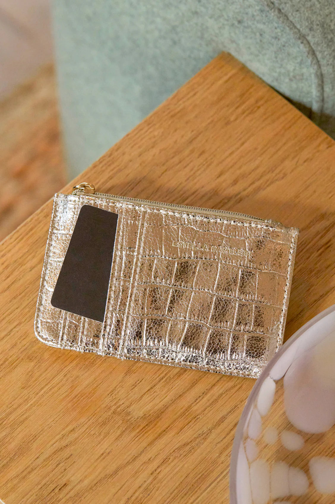 ESTELLA BARTLETT Rectangle Card Purse Gold Croc Embossed