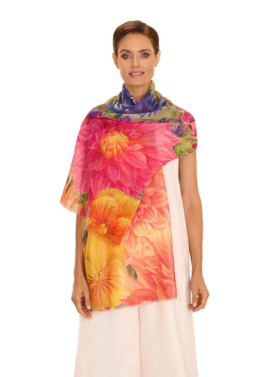 POWDER LINEN/COTTON SCARF - BOUNTIFUL BLOOMS