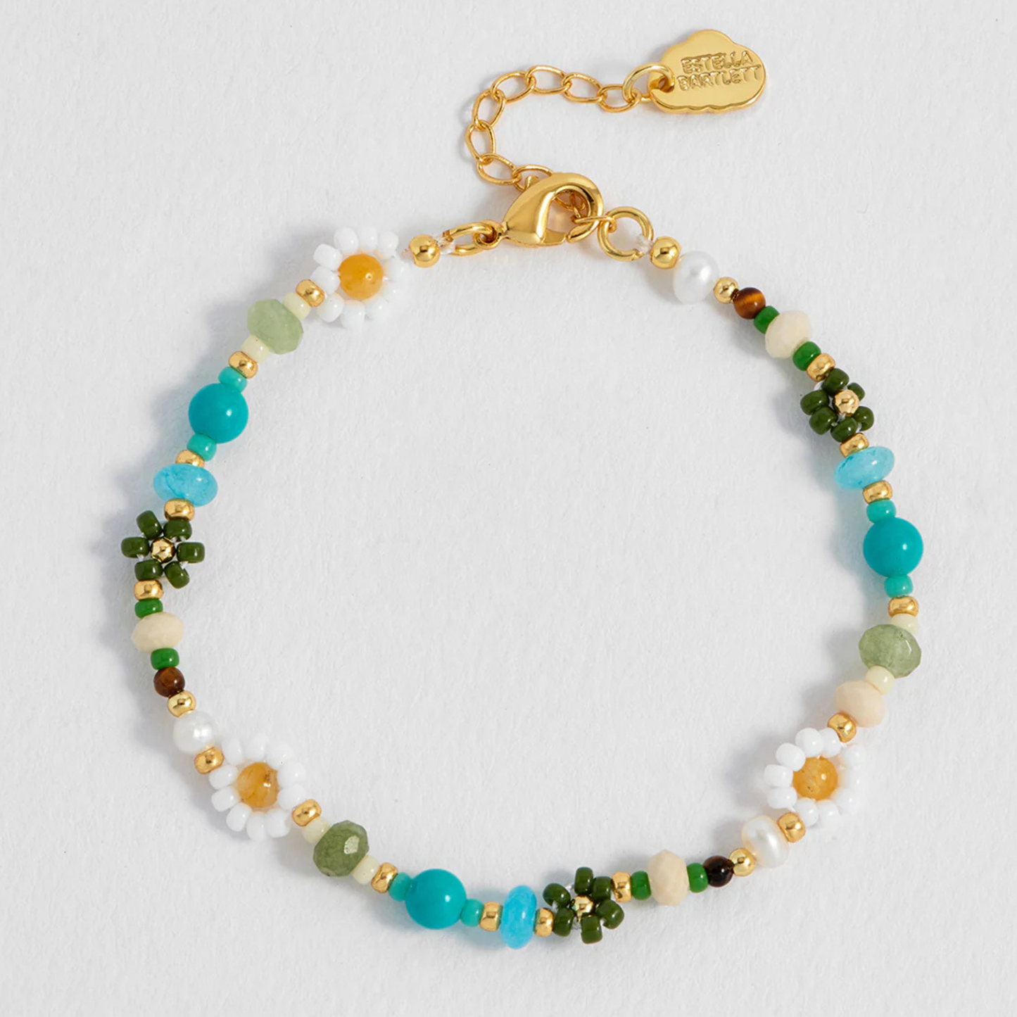 Estella Bartlett Green Beaded Flower Bracelet Gold Plated | Green Multi