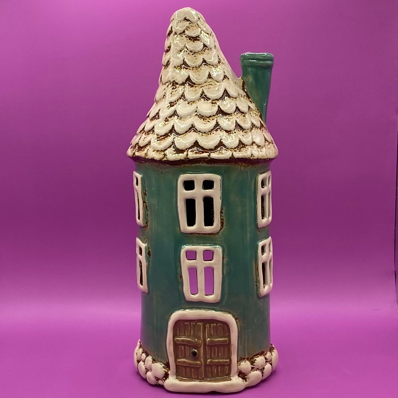 Village Pottery Round House Teal Tealight House