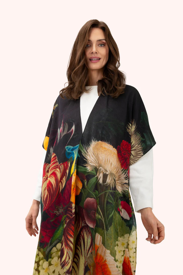 POWDER WOOL WRAPAROUND - OPULANT FLORALS, CHOCOLATE