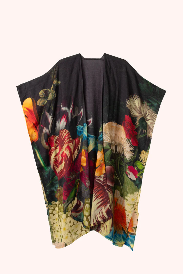 POWDER WOOL WRAPAROUND - OPULANT FLORALS, CHOCOLATE