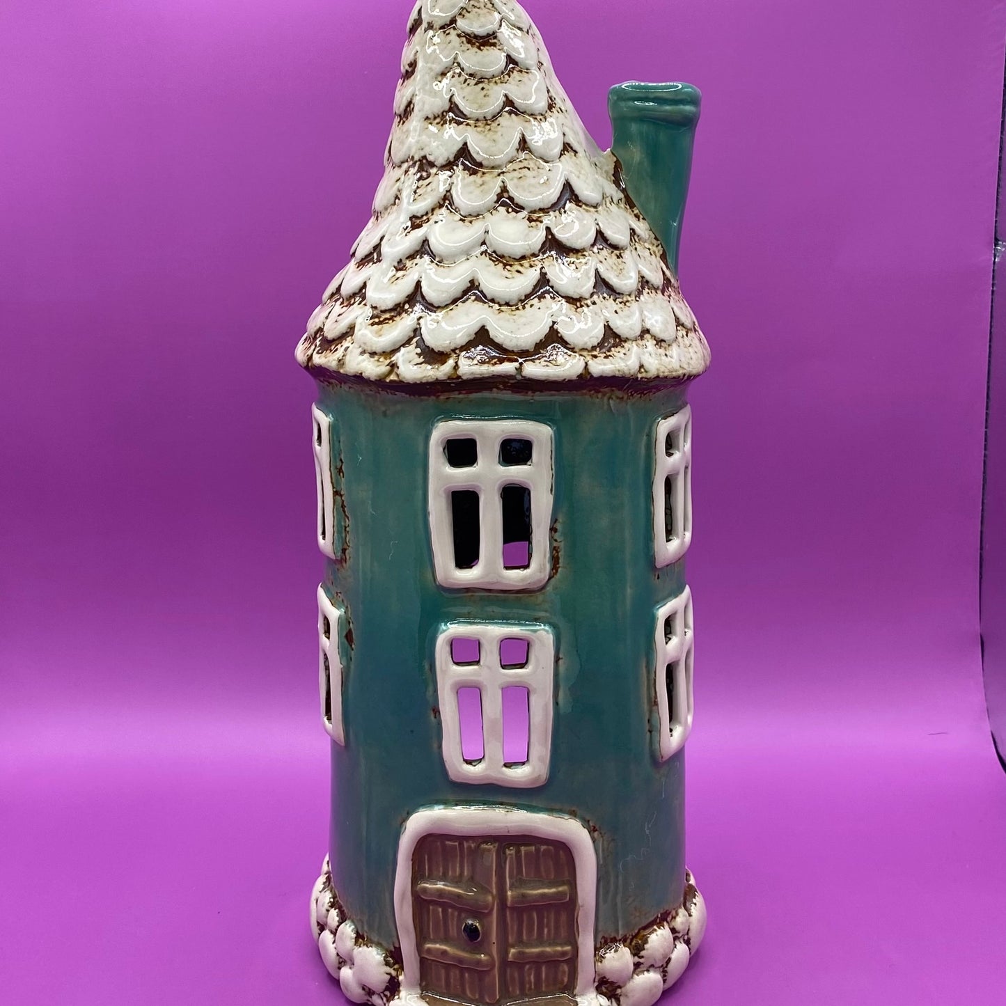 Village Pottery Round House Teal Tealight House