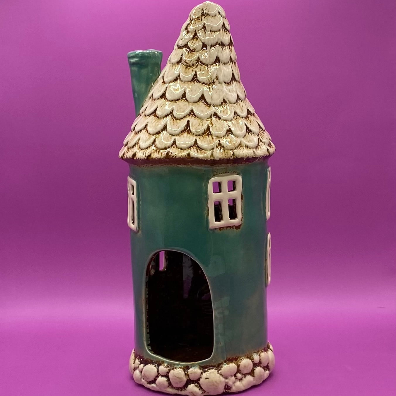 Village Pottery Round House Teal Tealight House