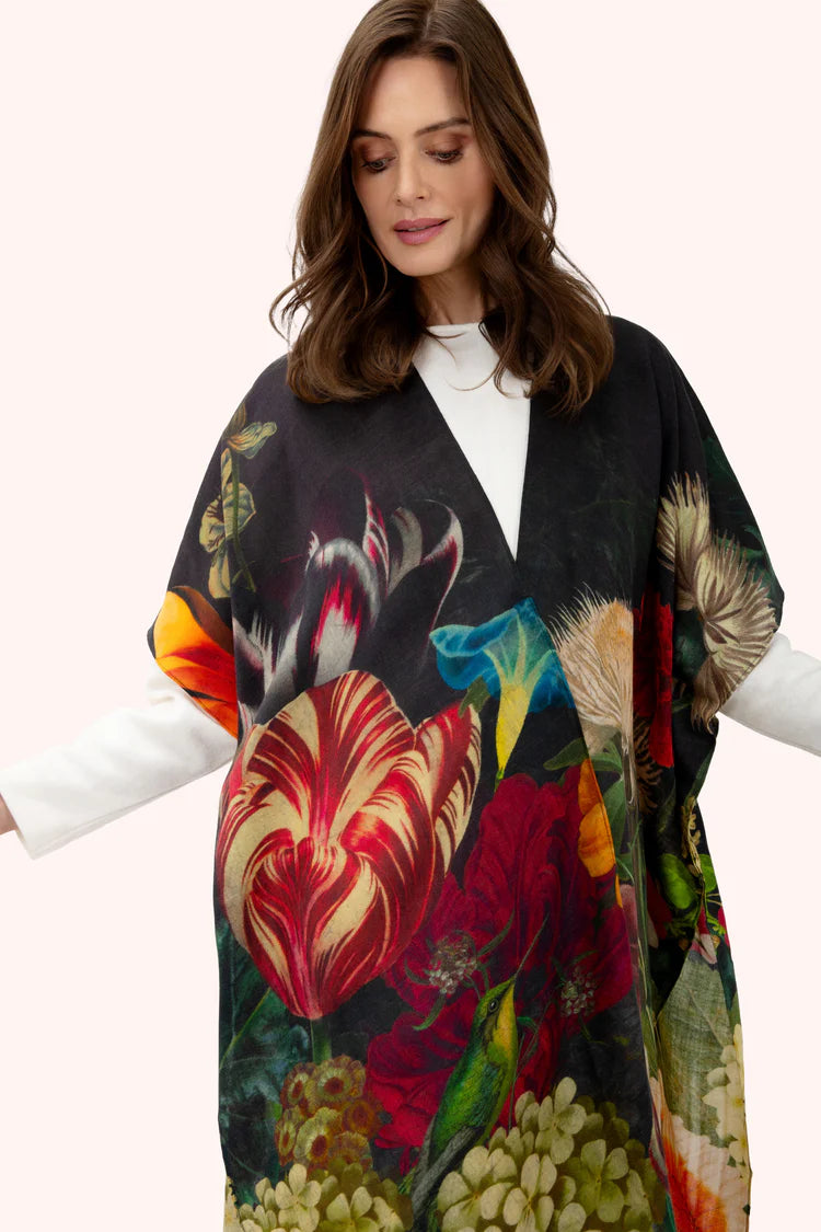 POWDER WOOL WRAPAROUND - OPULANT FLORALS, CHOCOLATE