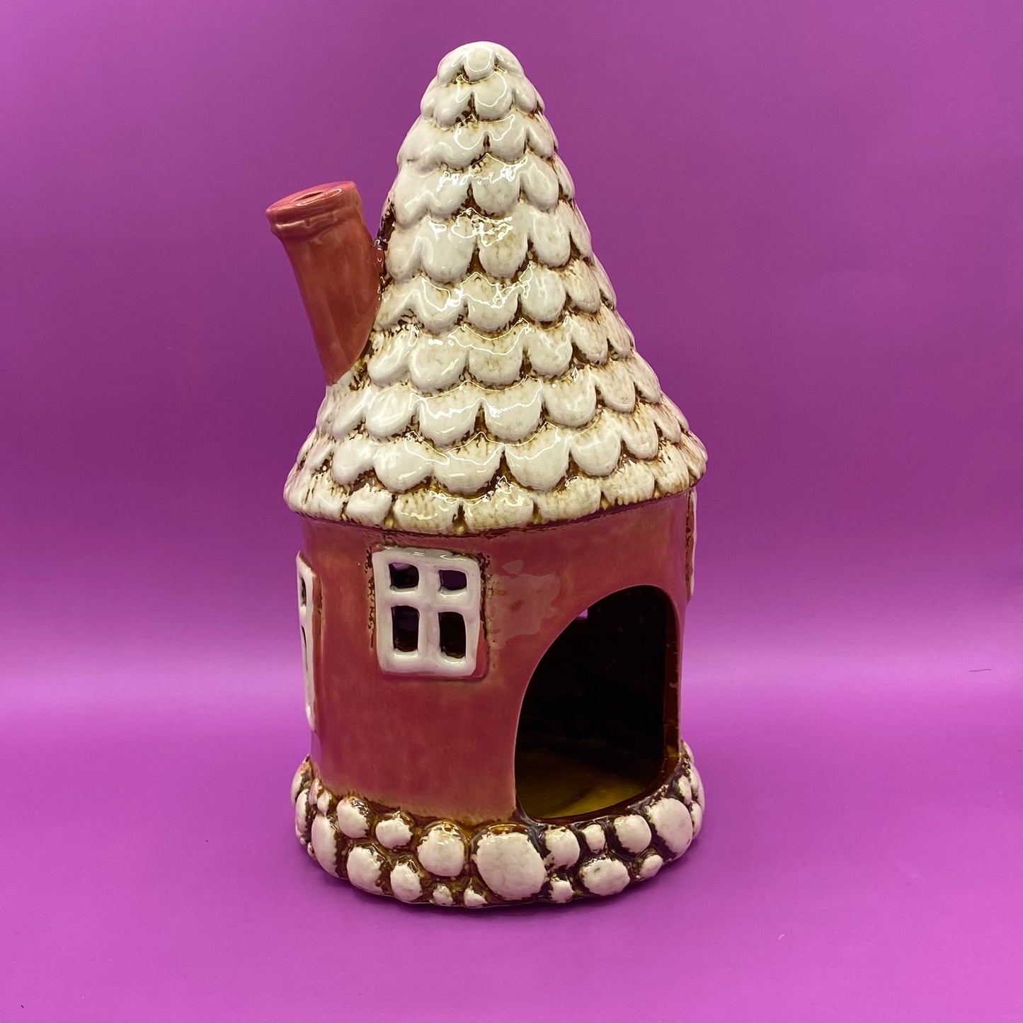 Village Pottery Round House Dark Pink Tealight House