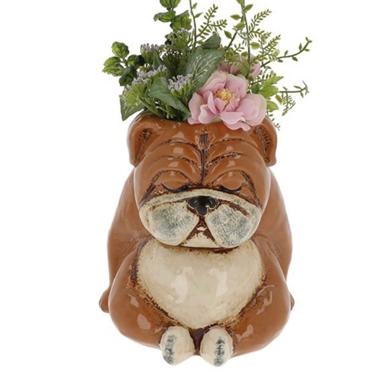 Village Pottery Top Dog Snoozing Bulldog Planter