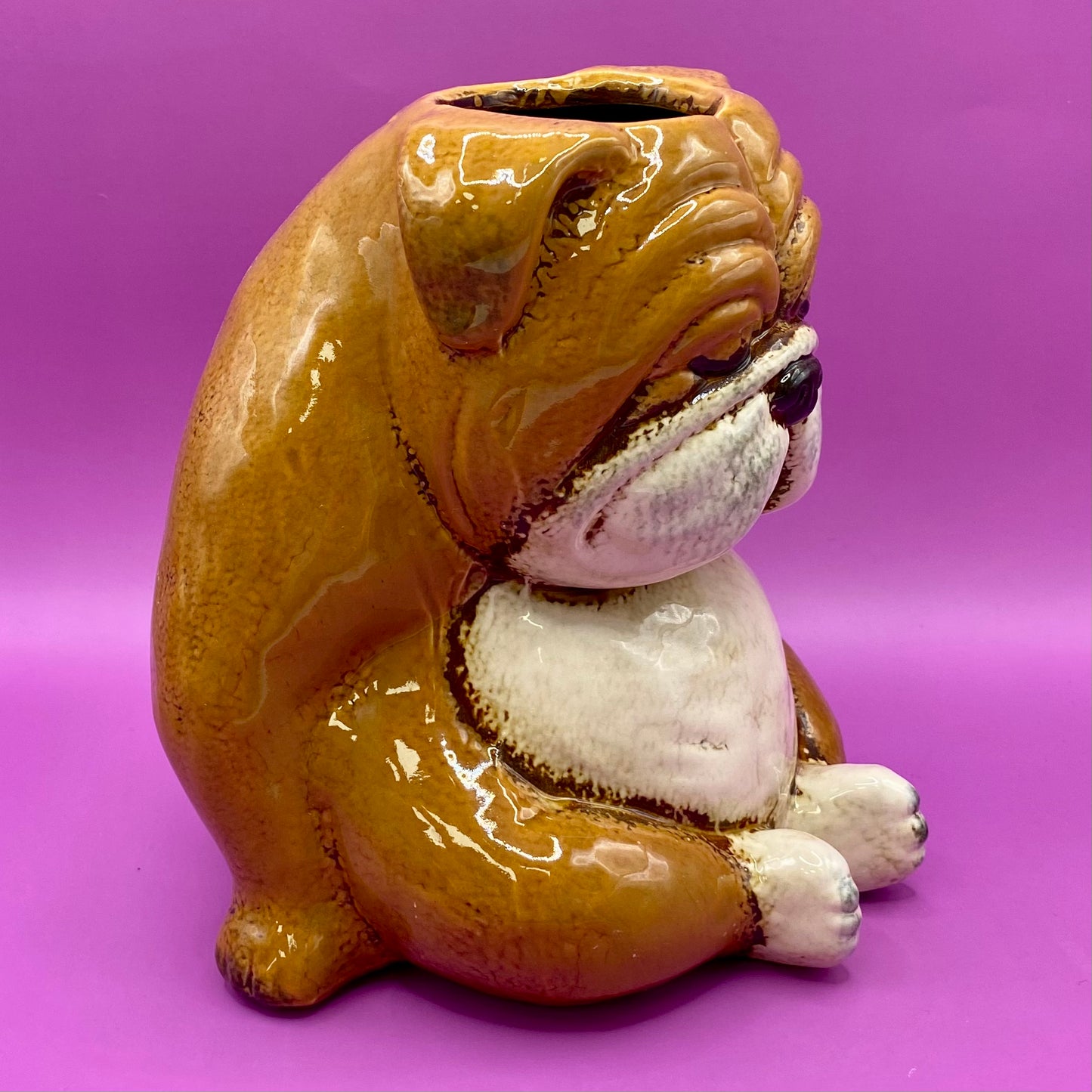 Village Pottery Top Dog Snoozing Bulldog Planter