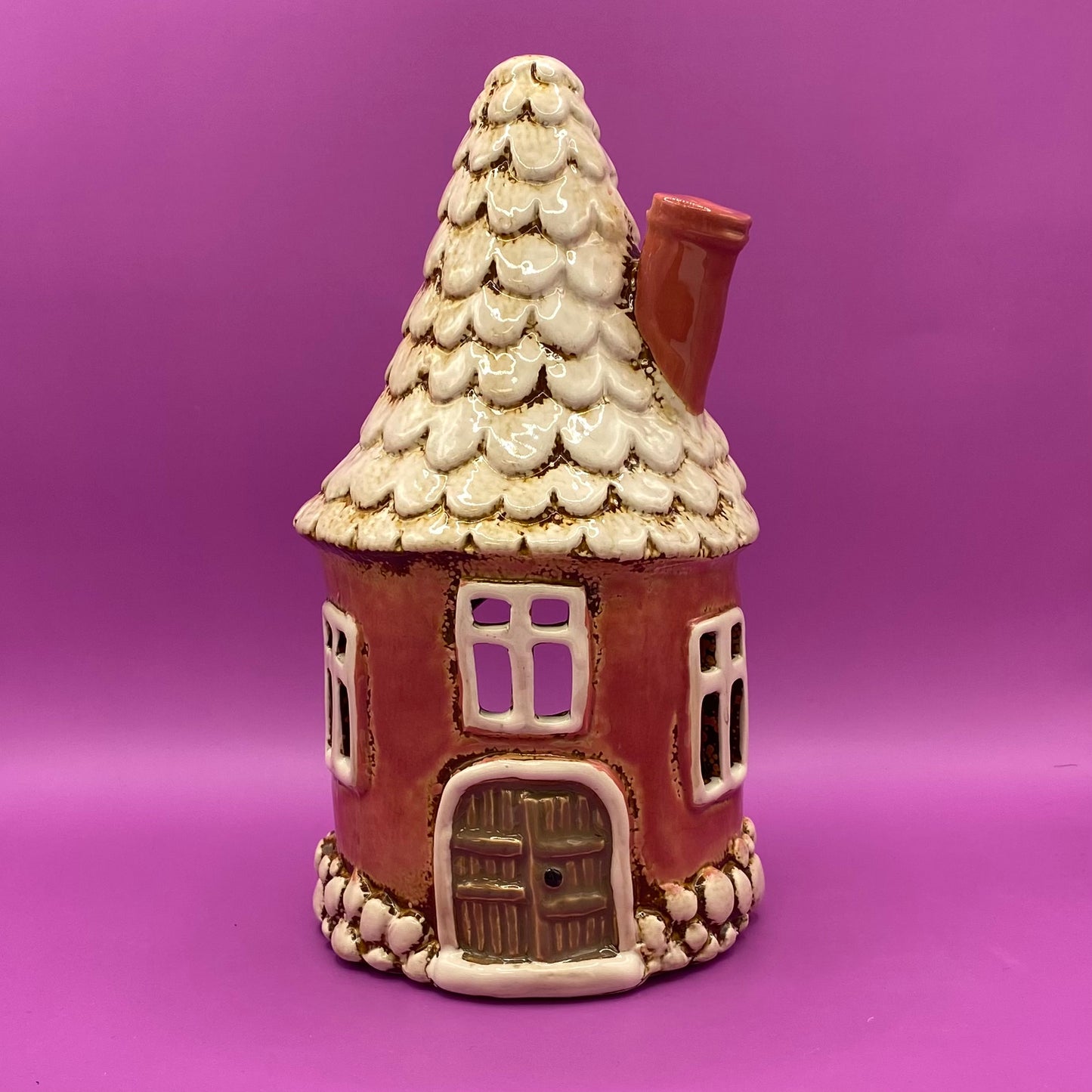 Village Pottery Round House Dark Pink Tealight House