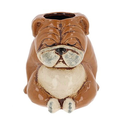 Village Pottery Top Dog Snoozing Bulldog Planter