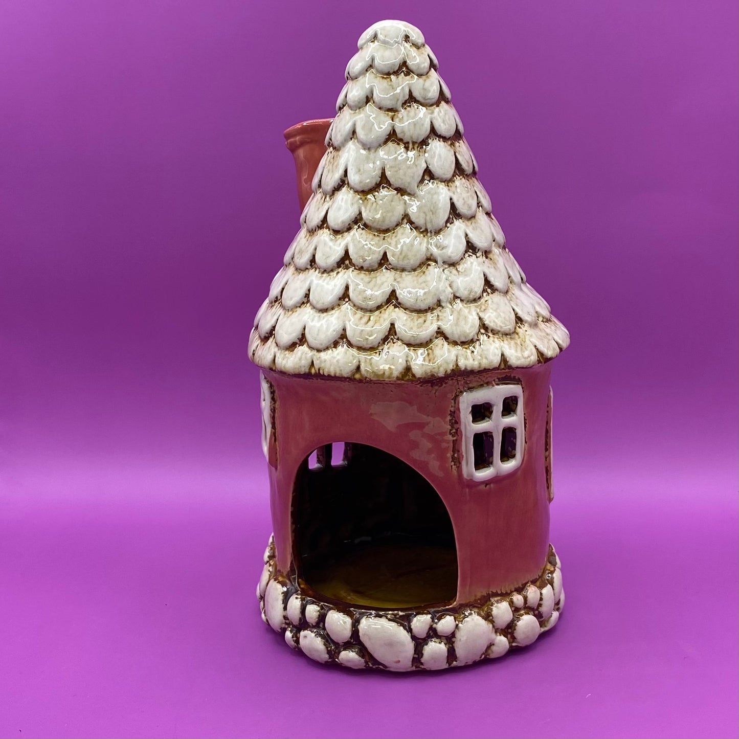 Village Pottery Round House Dark Pink Tealight House