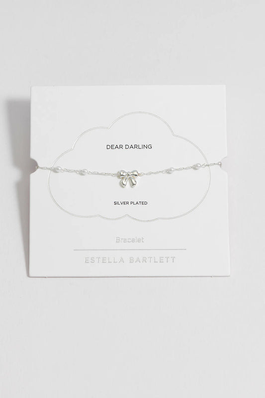 ESTELLA BARTLETT Pearl Bow Beaded Chain Bracelet Silver Plated