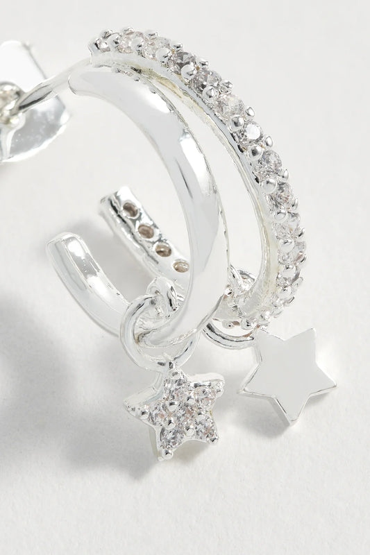 ESTELLA BARTLETT DUO PAVE STAR HOOPS SILVER PLATED