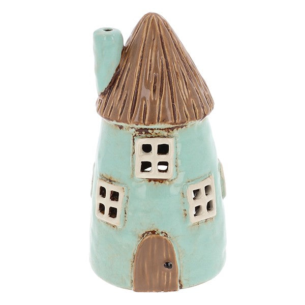 Village Pottery Thatch Aqua Round House Tealight