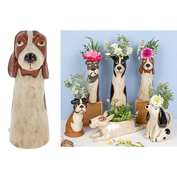 Village Pottery Top Dog Basset Vase