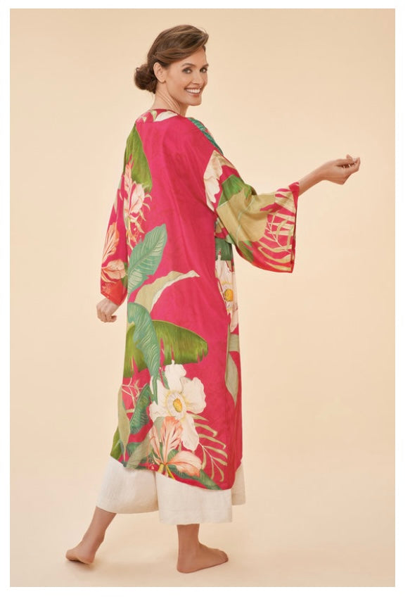 POWDER - Delicate Tropical Kimono Gown in Dark Rose