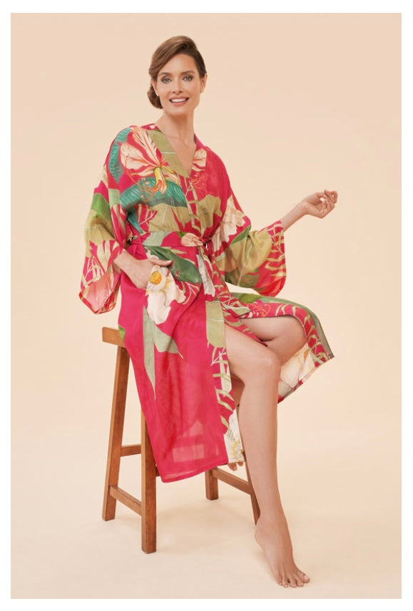 POWDER - Delicate Tropical Kimono Gown in Dark Rose