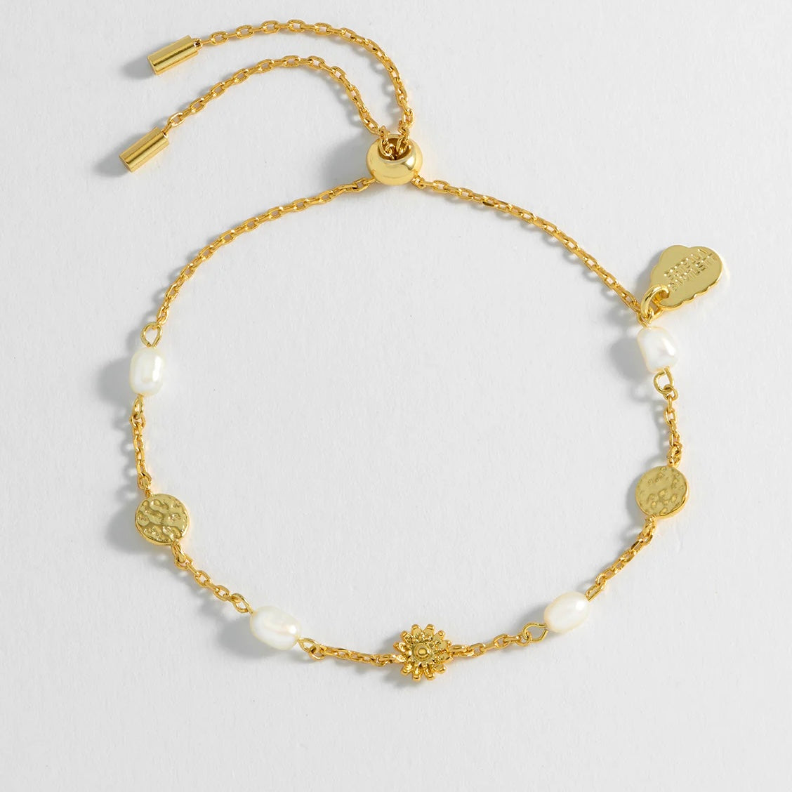 ESTELLA BARTLETT-Textured Disc Flower Pearl Bracelet Gold Plated - Pearl