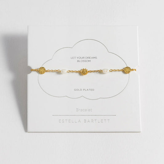 ESTELLA BARTLETT-Textured Disc Flower Pearl Bracelet Gold Plated - Pearl