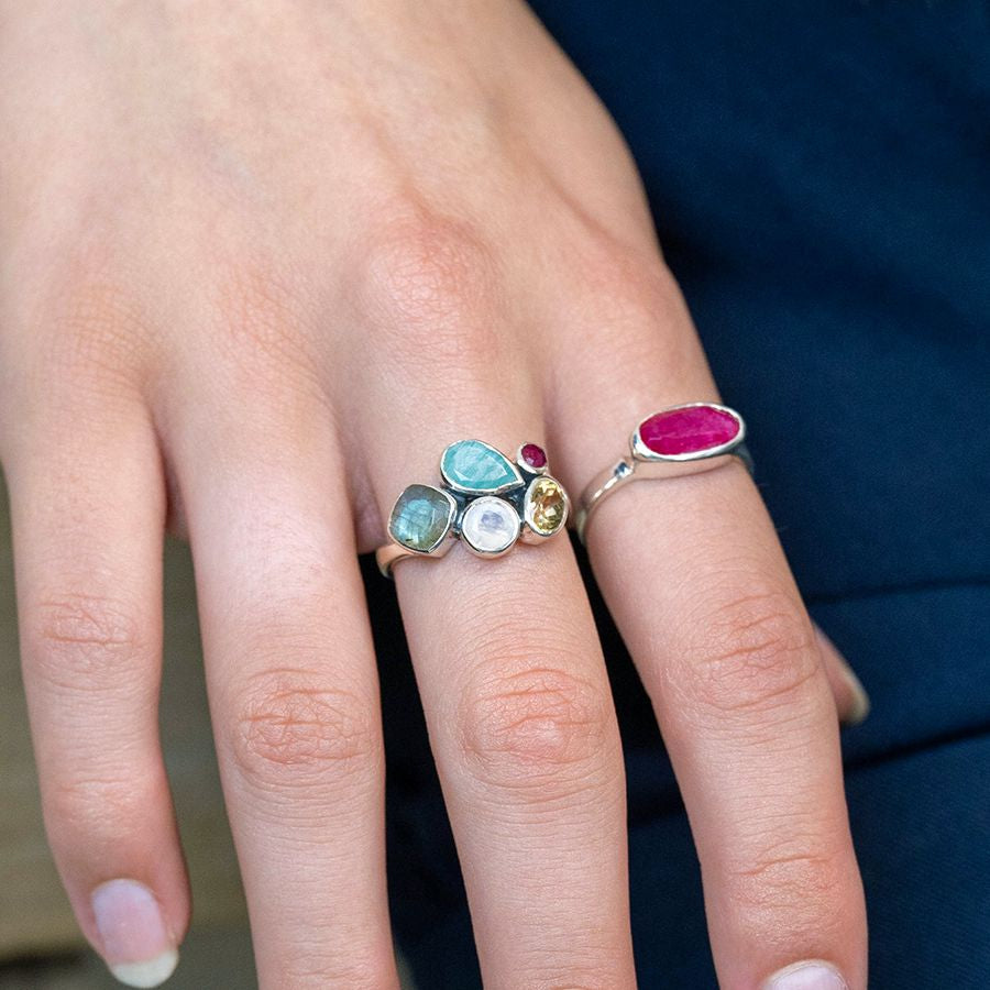 POM… Sterling silver faceted multi gemstone ring