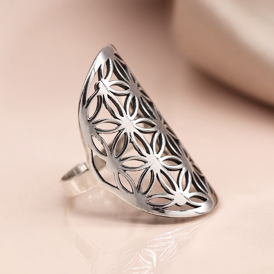 POM… Sterling silver oversize filigree starflower ring