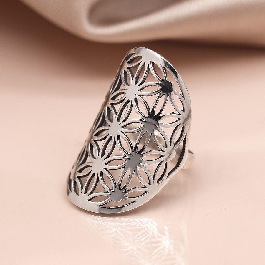 POM… Sterling silver oversize filigree starflower ring