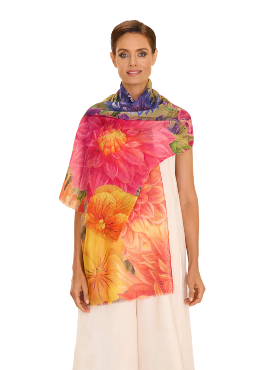 POWDER LINEN/COTTON SCARF - BOUNTIFUL BLOOMS