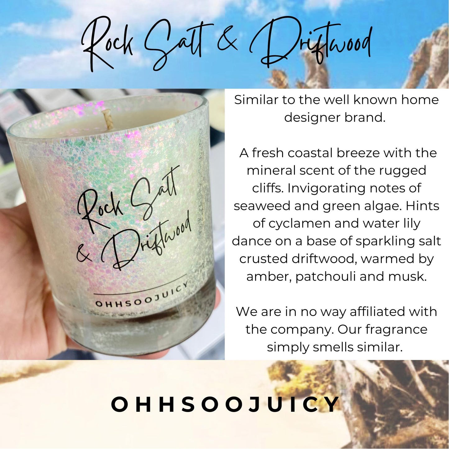 OHHSOOJUICY  ROCK SALT & DRIFTWOOD CANDLE & WAX MELT