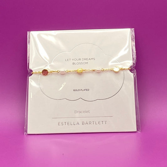 ESTELLA BARTLETT-Textured Disc Flower Pearl Bracelet Gold Plated - Pearl