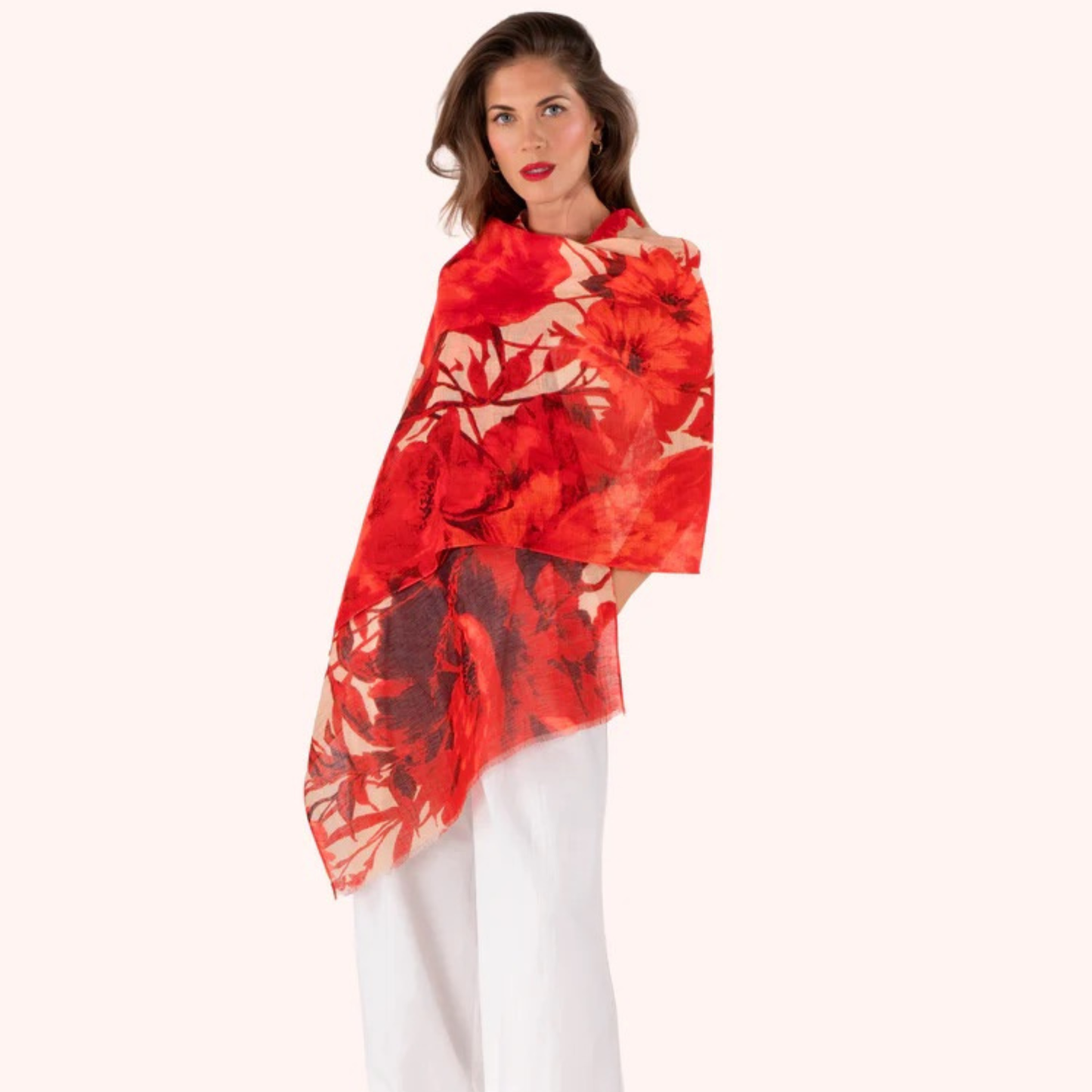 POWDER LINEN/COTTON SCARF - ROUGE BLOOMS