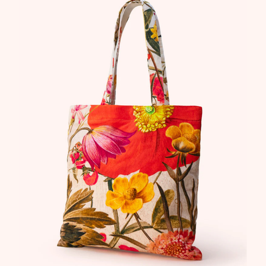 VELVET TOTE BAG - FINE FLOWERS IN CREAM