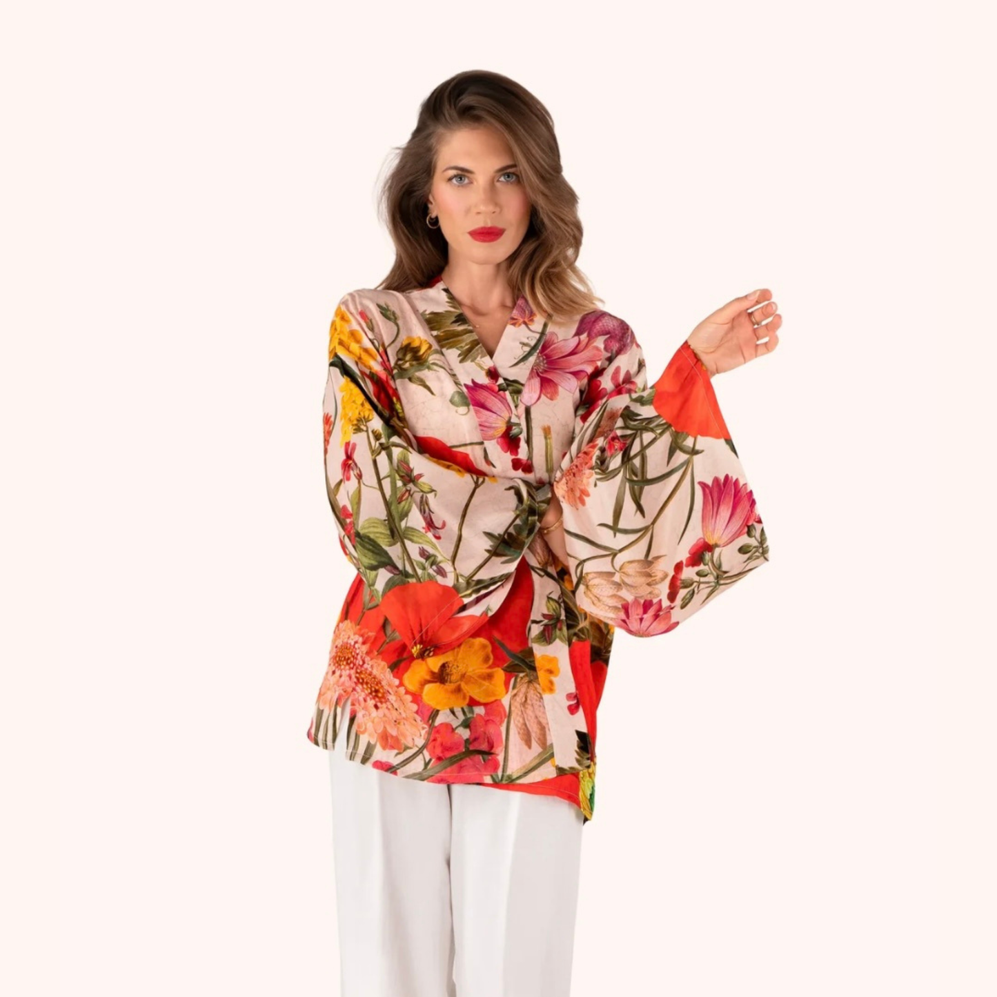 KIMONO JACKET - FINE FLOWERS IN CREAM