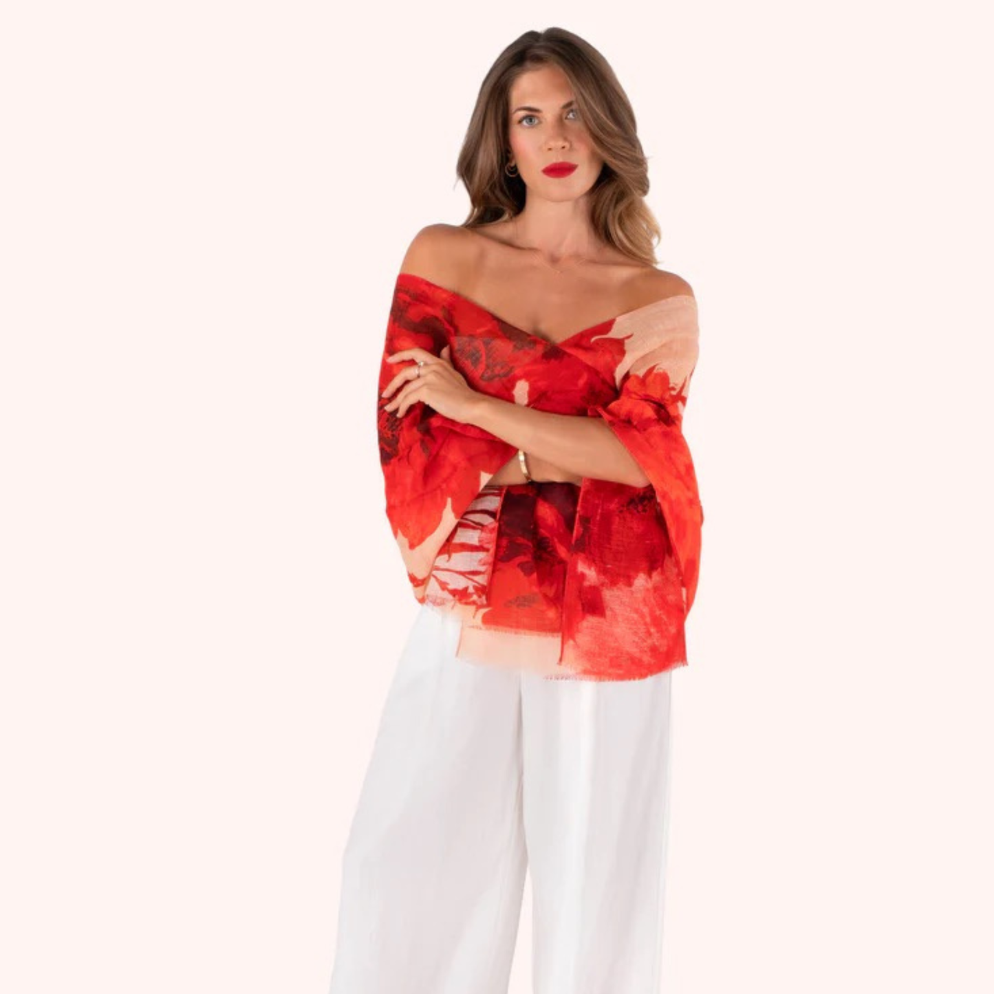 POWDER LINEN/COTTON SCARF - ROUGE BLOOMS