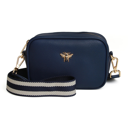Alice Wheeler Mayfair Mini Cross Body Bag - Vegan Leather Hands-Free Style - Navy